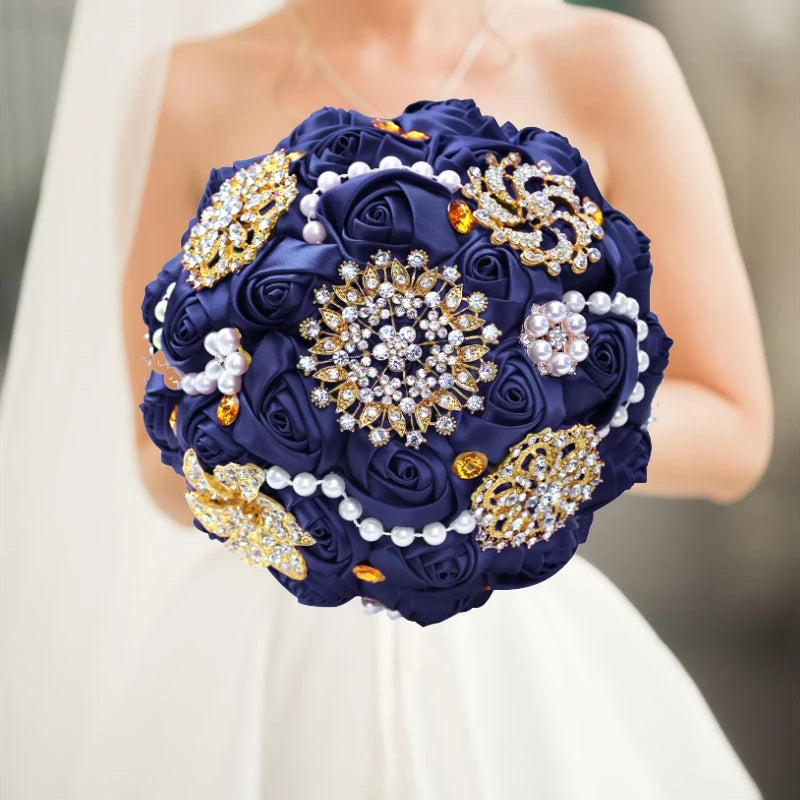 Navy Champagne Wedding Bouquet Flowers