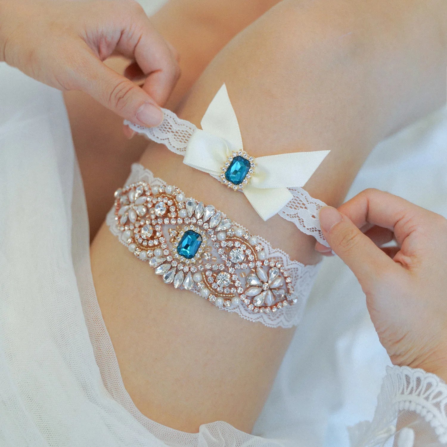 Shinny Crystals Pearls Wedding Garter Belt Bride Cosplay Party Accessories  Lace Elastic Leg Ring Bridal Leg Garter