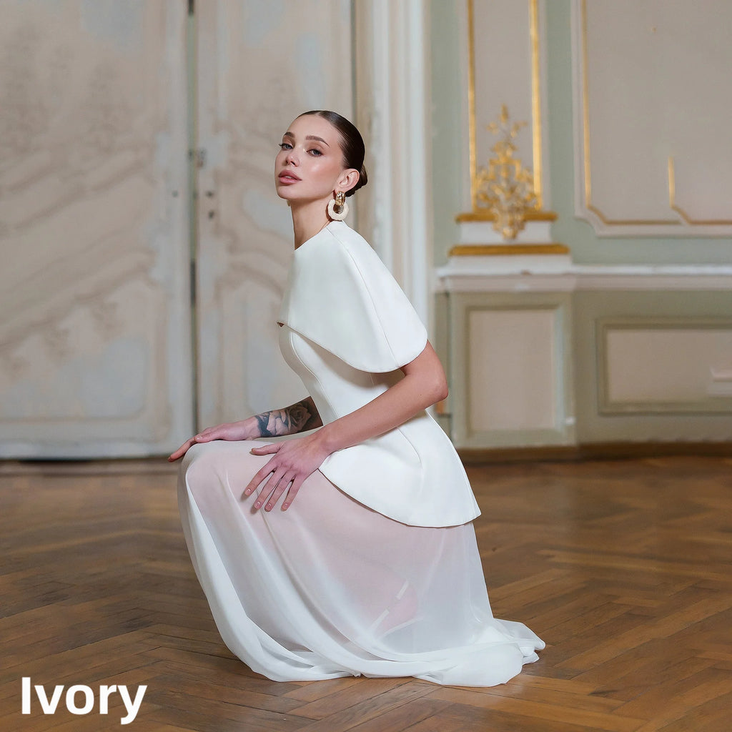 Two-Piece Cape Collar Peplum Bridal Gown