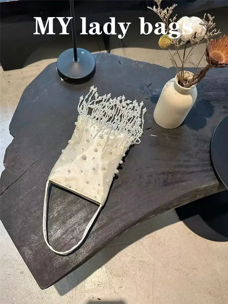Pearl Beading Tassel Clutch Purse Wedding Party Exquisite Banquet Bag Beads Beaded Women Handbag Luxury Fashion Evening Bag