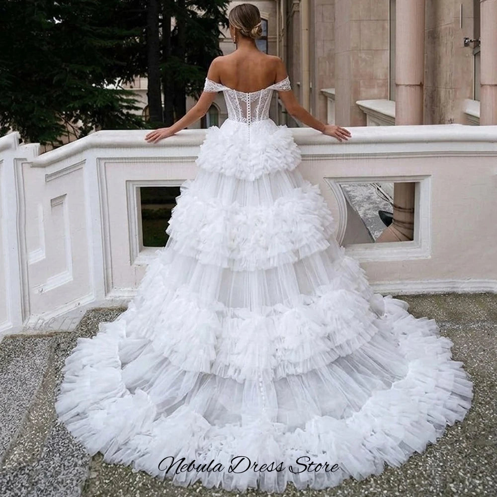 Ruched Tulle Strapless Applique Wedding Dress