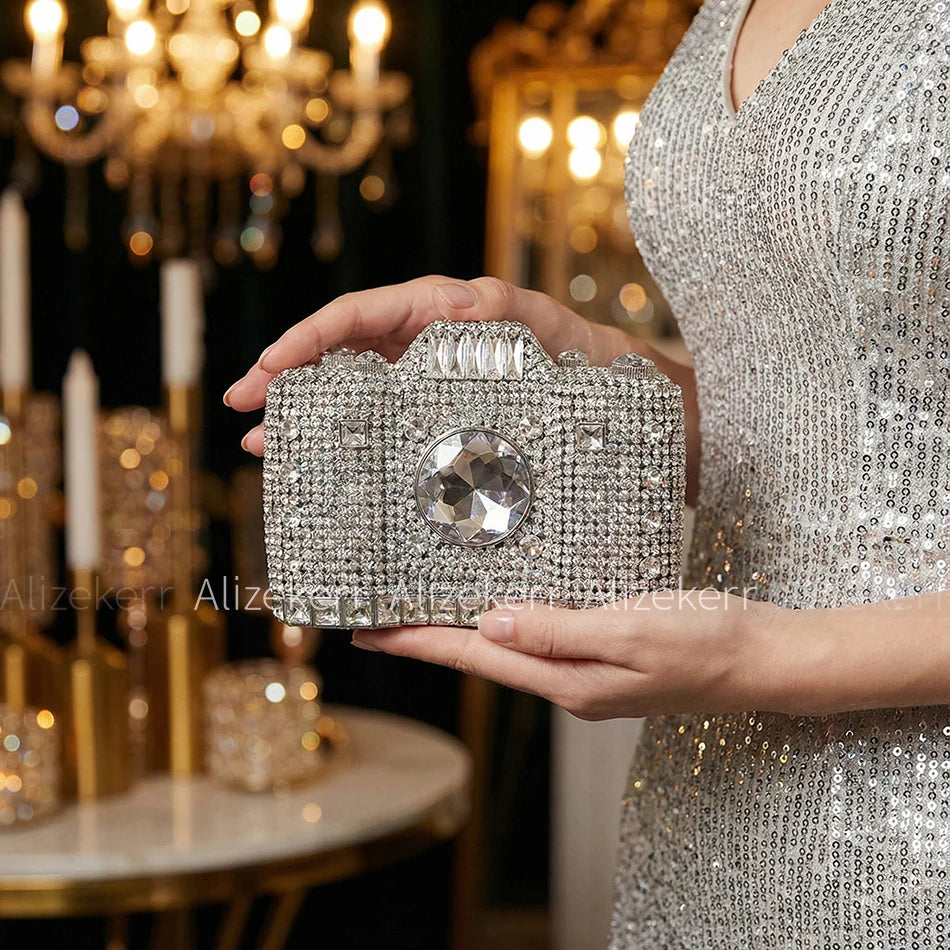 Camera-Shaped Diamond Evening Clutch