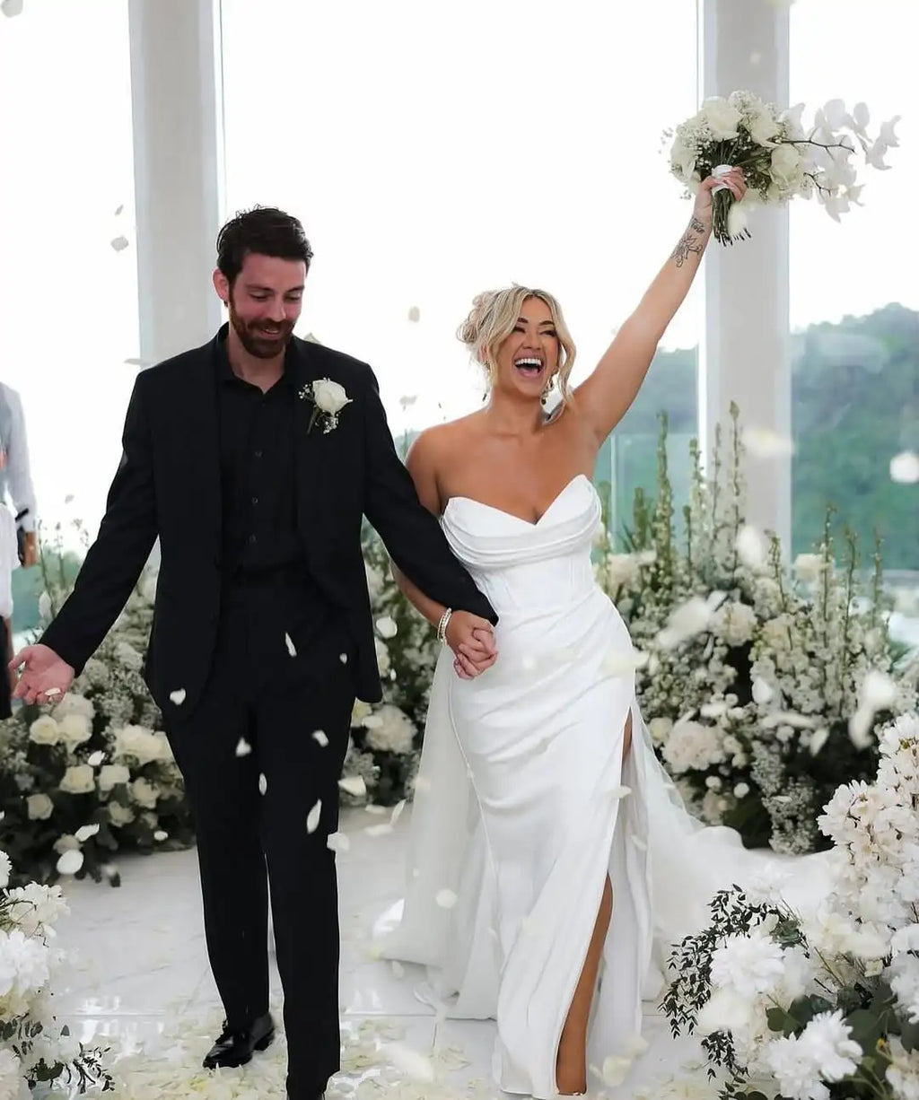 Satin Mermaid Wedding Dress with Detachable Train