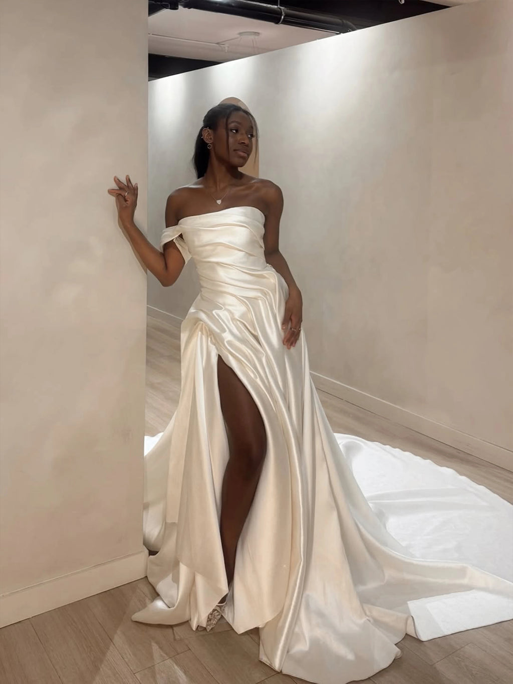 Strapless Satin A-Line Wedding Dress with High Split
