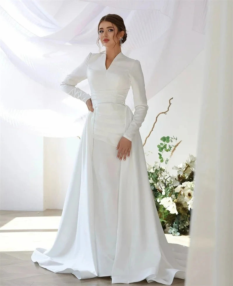 QICHE Modest Muslim Wedding Dresses Long Sleeve Luxury Floor Civil Bride Dresses Plus Customized 2026 Evening Prom Party Gowns