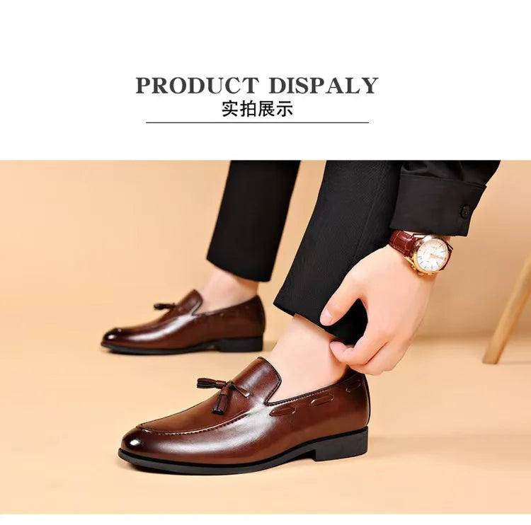 2026 New Large Size Men's Leather Shoes Business Formal Casual Wedding Knot Shoes round Toe Flat Heel Rubber Outsole