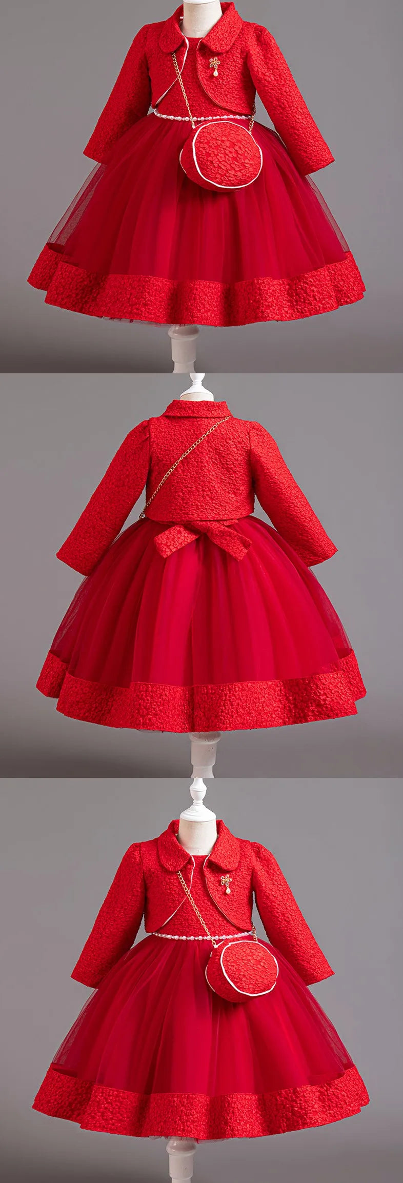 Long-Sleeve Flower Girl Dress Set