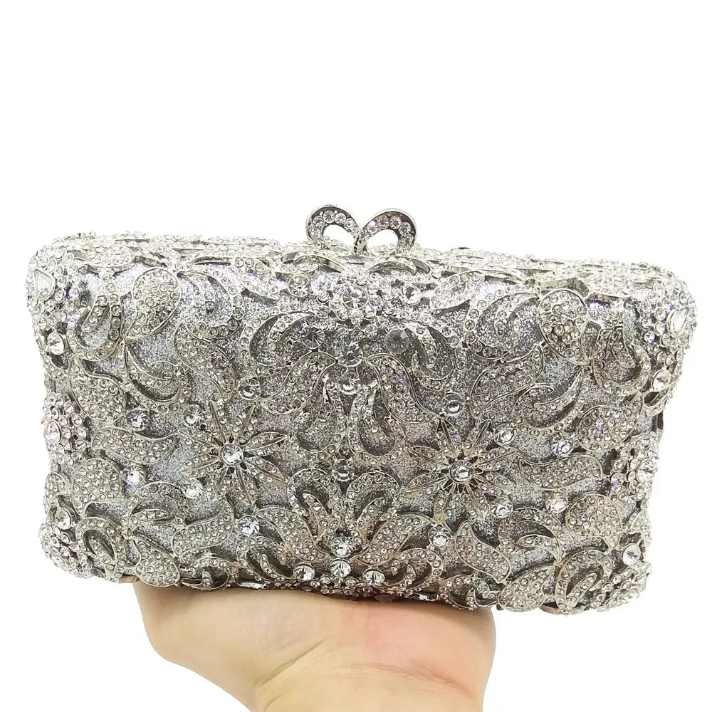 Boutique De FGG Handmade Flower Evening Bags and Clutches, Gold Rhinestone Clutch Purses and Handbags, Wedding Bridal CLutch Bag