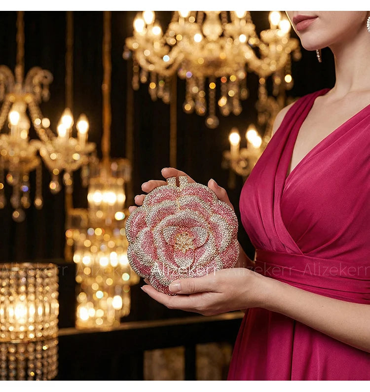 Rose-Shaped Crystal Bridal Clutch