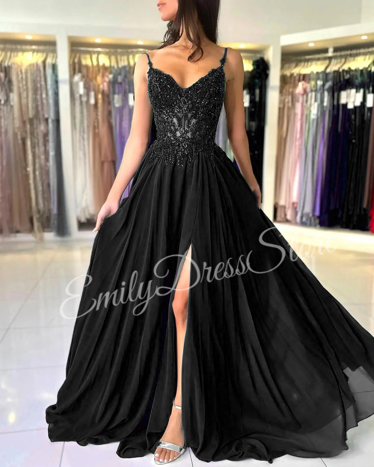Green Chiffon Evening Dress Women Elegant Applique Suspenders Deep V-neck Backless Bridal Formal Long Ball Gowns Pageant Dress