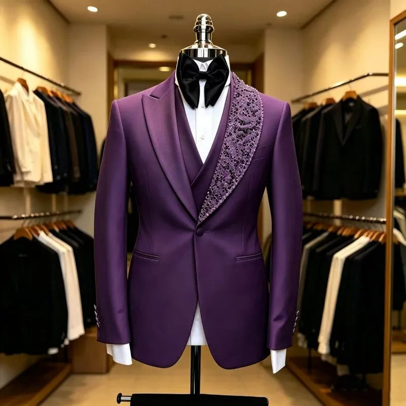 Beaded Wedding Suits for Men Prom Party 3Pcs Groom Tuxedo Custom Made Luxury Slim Fit Fashion Separates Jacket Vest Pants 2026
