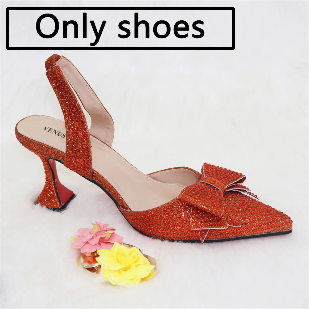 Rhinestone Bow Pointed-Toe Bridal Heel and Bag Set
