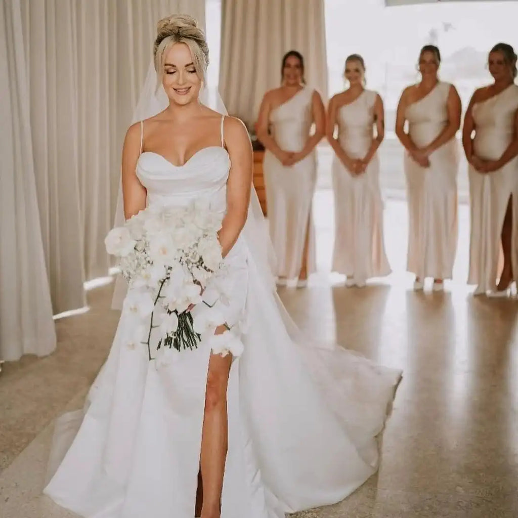 Satin Mermaid Wedding Dress with Detachable Train