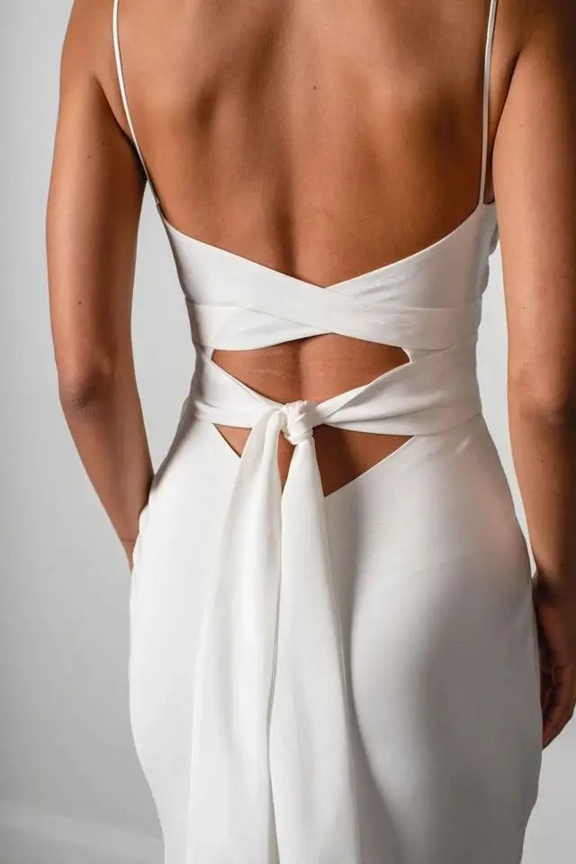 Customized Simple Sexy Wedding Dresses Boho Bridal Dress High Slit Straps Backless Bohemian Bride Gowns Vestidos De Noiva