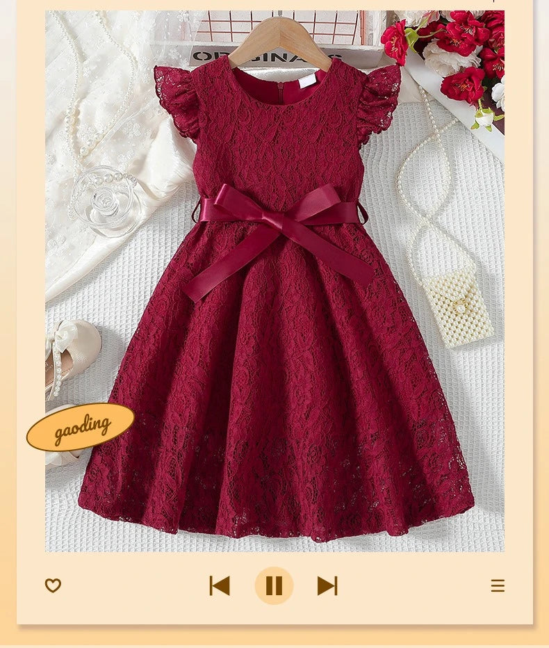 Lace Belted Girls' Formal Dress