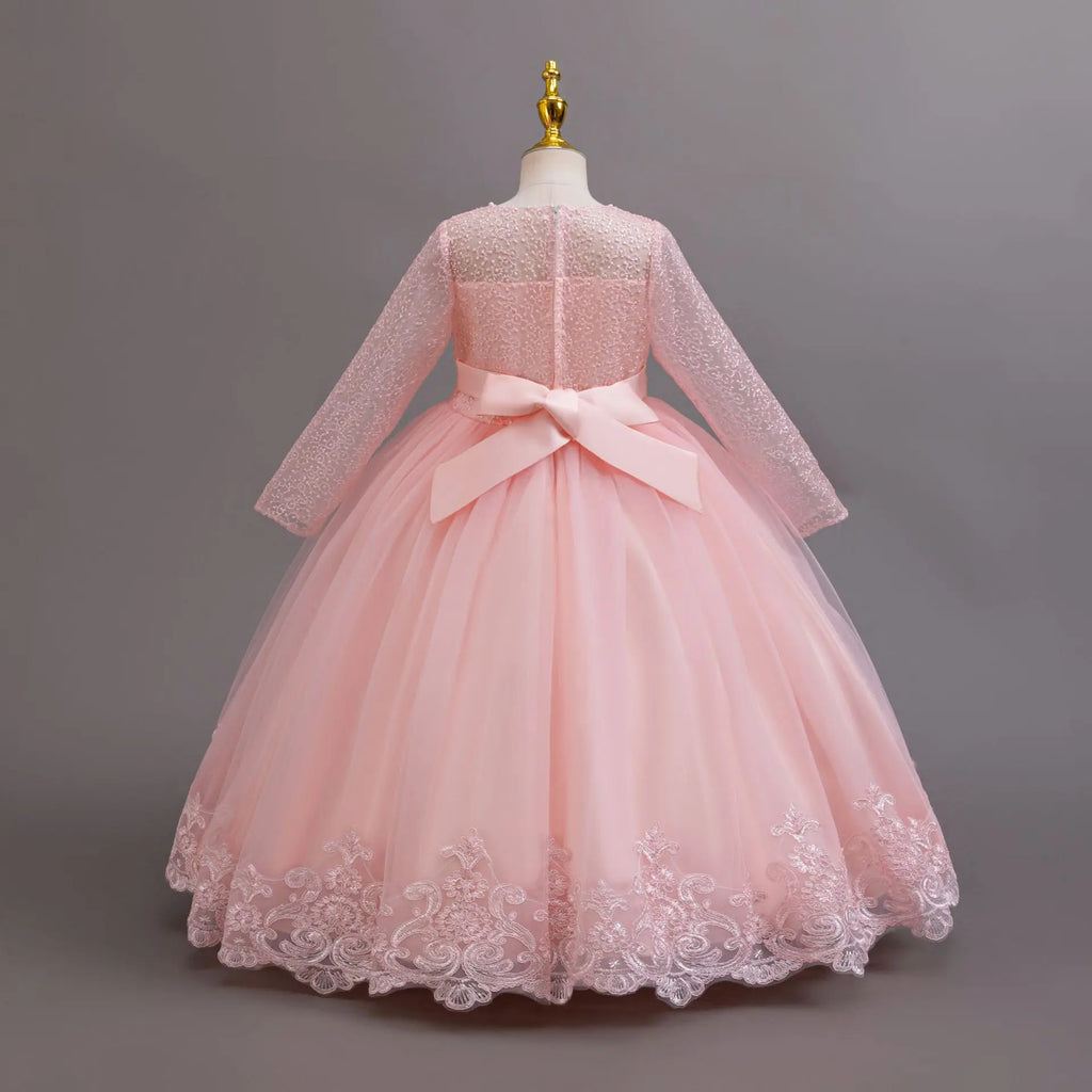 Long-Sleeve Lace Flower Girl Dress