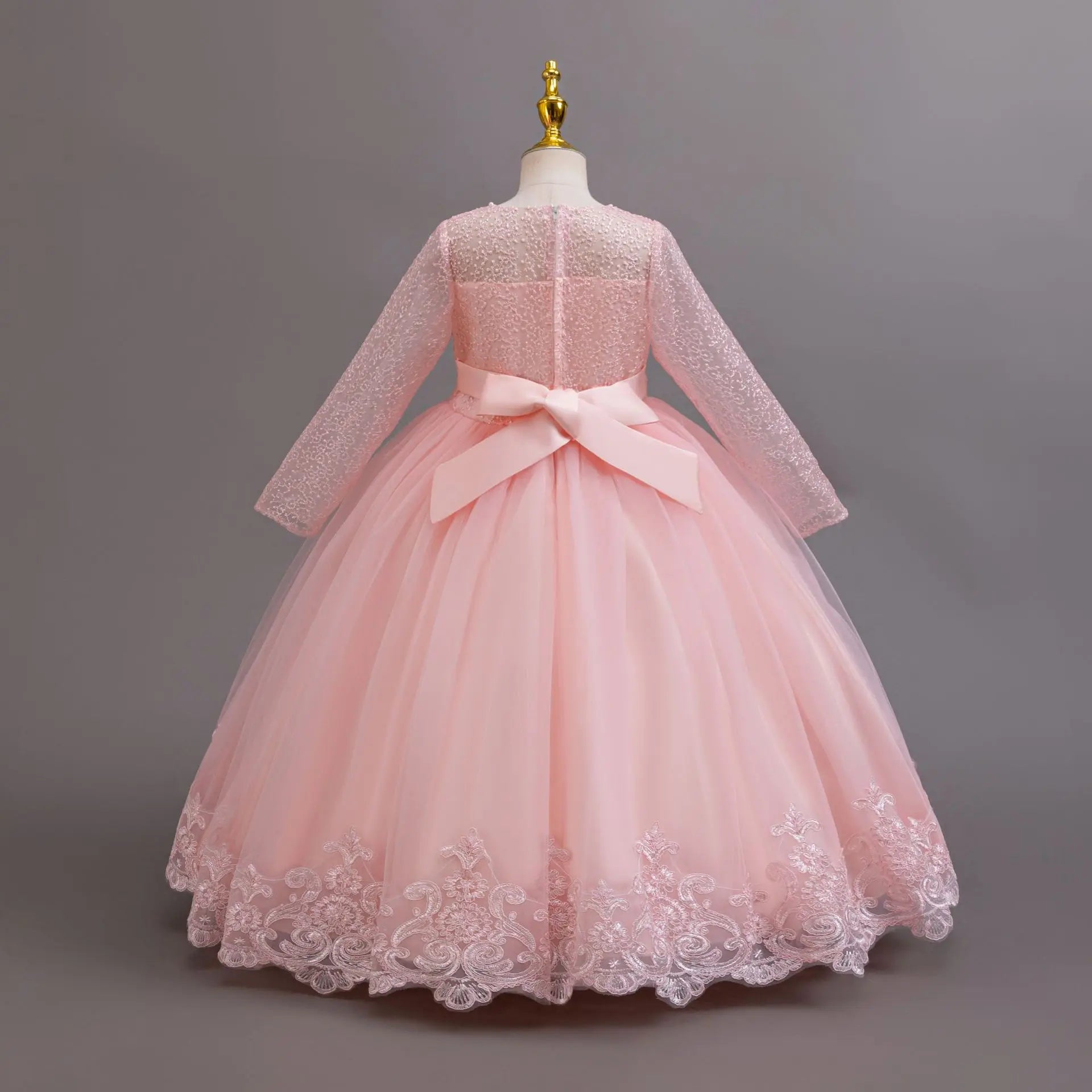 Long-Sleeve Lace Flower Girl Dress