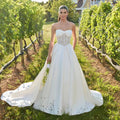 Bridal Customized Wedding Dress Classic Strapless Satin and Lace A-Line Sweetheart Sleeveless Backless Sweep Train Bride Gown
