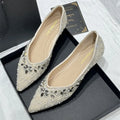 Luxury String Bead Rhinestone Brand Flat Shoes Women Comfort Square Toe Shallow Design Shoes Fashion Elegant Wedding Bridal Shoe