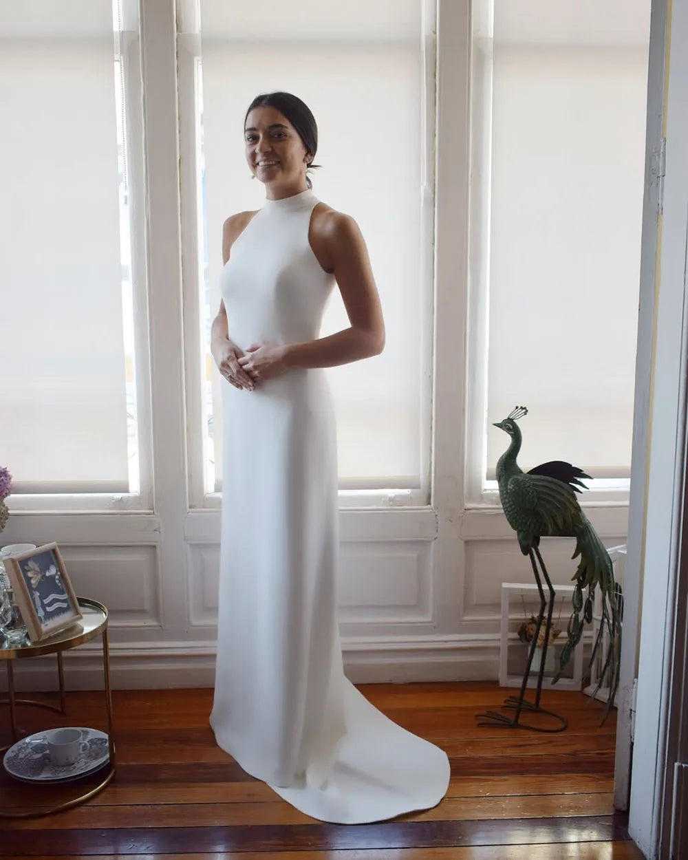 Halter Neck Buttoned Back Mermaid Wedding Dress