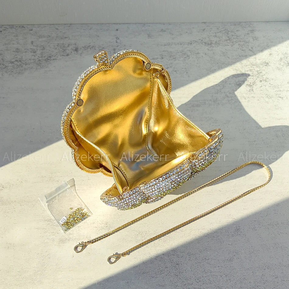 Rose-Shaped Crystal Bridal Clutch