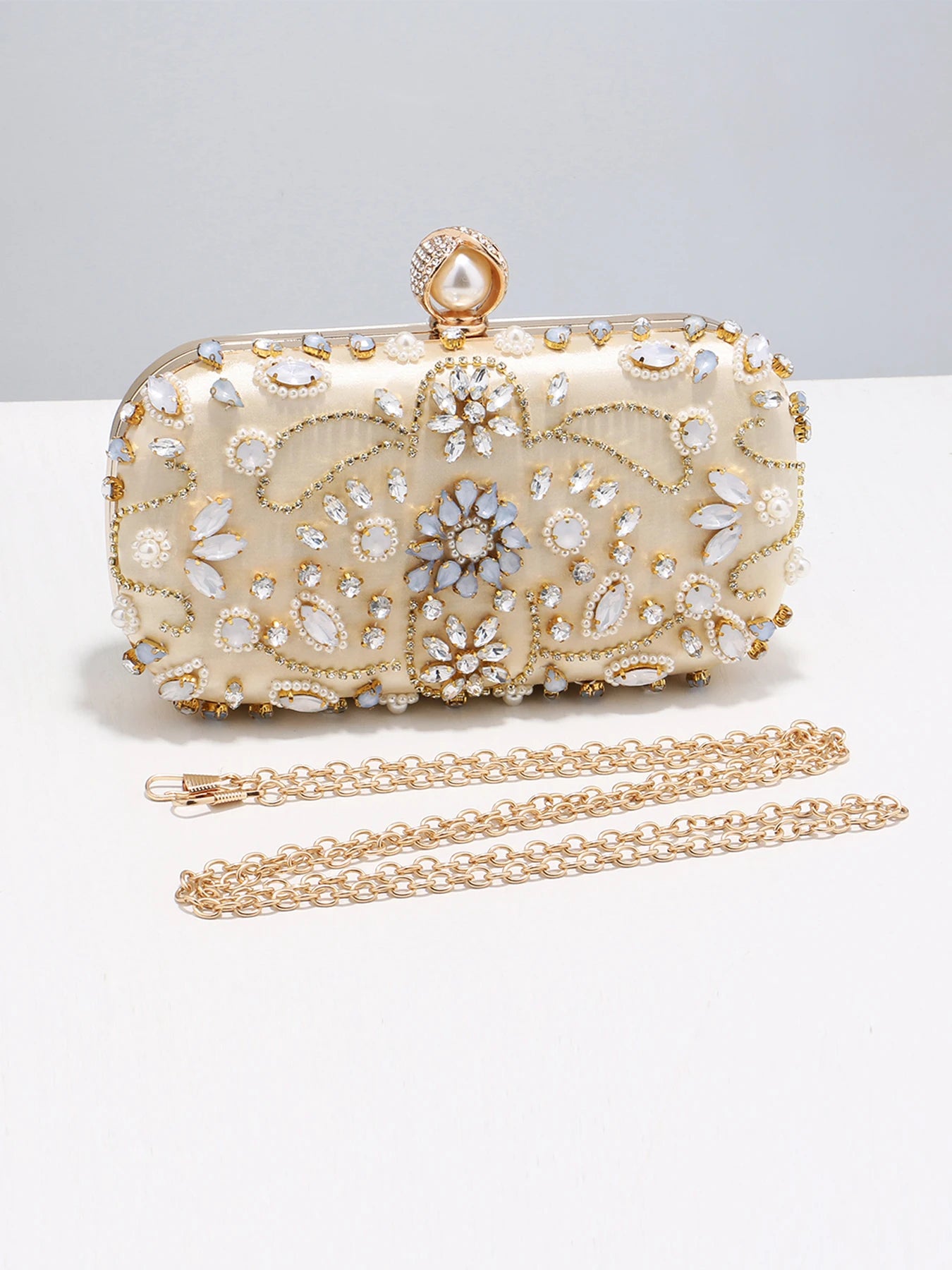 Pearl Beaded Diamond Evening Clutch