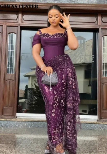 Fabulous Brown Lace Evening Dresses African Traditional Wedding Bride Dress Luxury Beads Lace Birthday Dress Asoebi Costomized