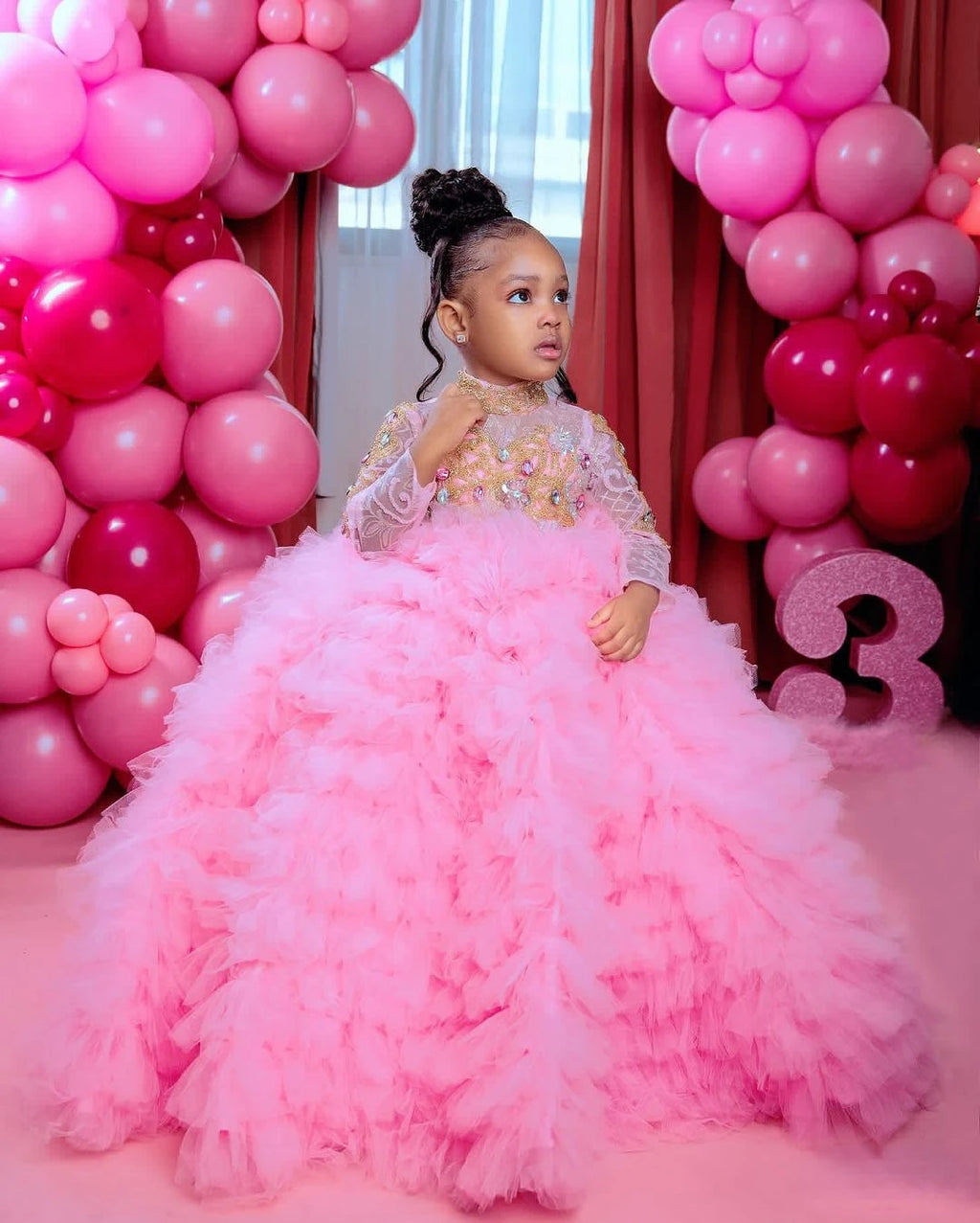 Layered Tulle Sequin Flower Girl Gown