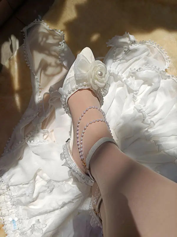 Lolita elegant party dresses for women 2024 wedding bridal shoe pointed toe heels Pretty shoes designer ladies heel beige high-e