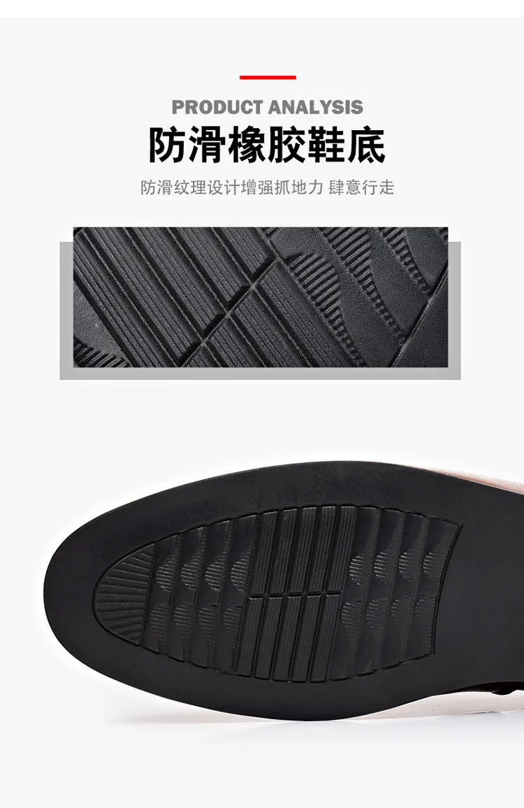 2026 New Large Size Men's Leather Shoes Business Formal Casual Wedding Knot Shoes round Toe Flat Heel Rubber Outsole