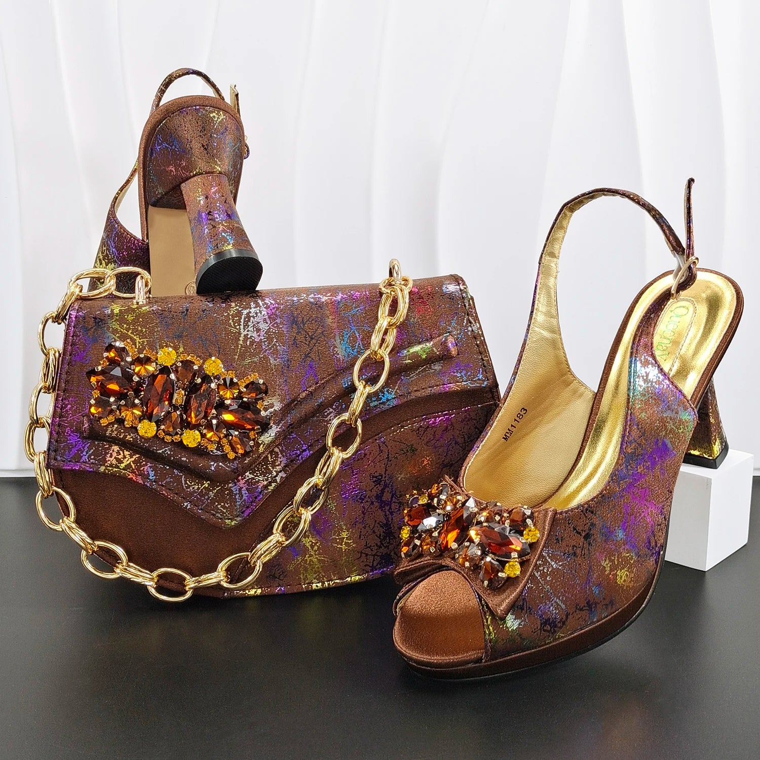 New Designer Bigger Size Shoes and Bags Set for Women 2026 Italian Wedding Shoe for Bride Ladies High Heel Shoes with Rhinestone