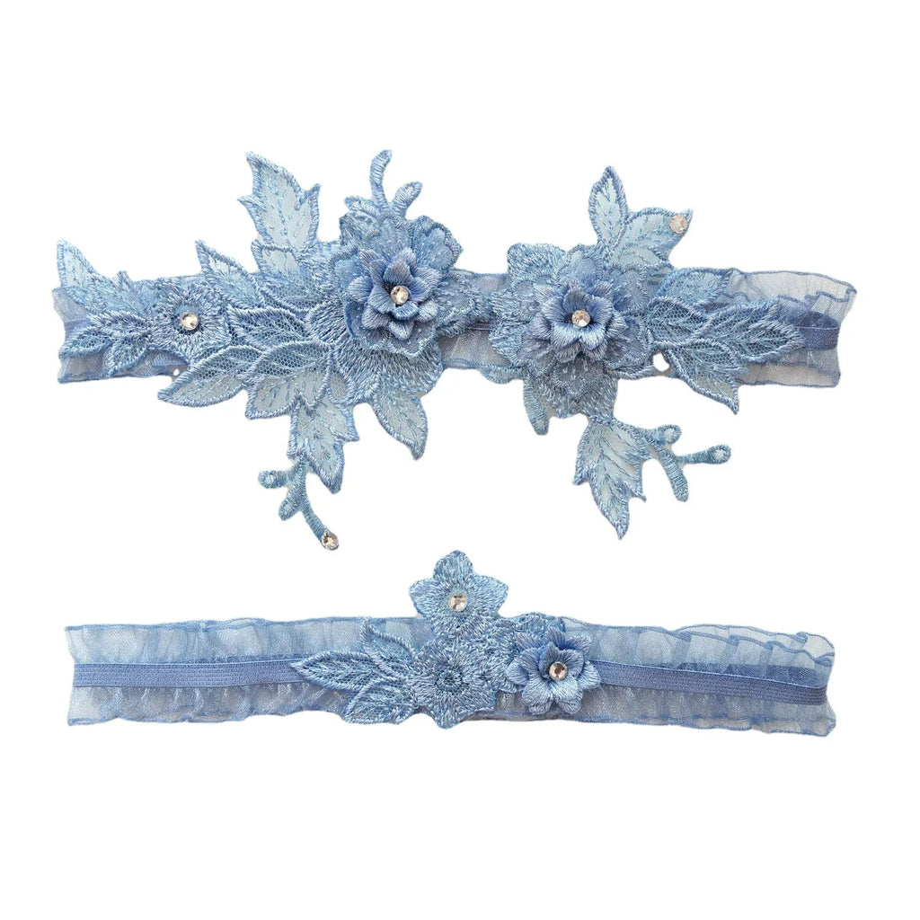 White Lace Appliques Wedding Garter for Bride Lace Leg Ring Loop  Garter Belt with Blue Crystals