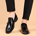 2026 New Large Size Men's Leather Shoes Business Formal Casual Wedding Knot Shoes round Toe Flat Heel Rubber Outsole