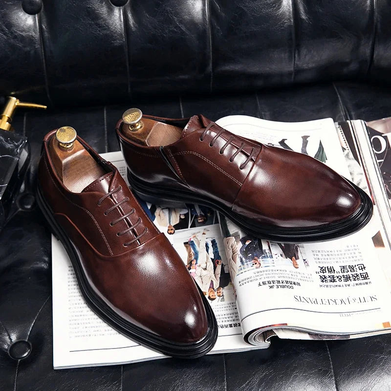 Business Formal Leather Shoes Men's Casual with Suit Low Top Solid Wedding Shoes Color Fashion Oxford Shoes Pointed Office