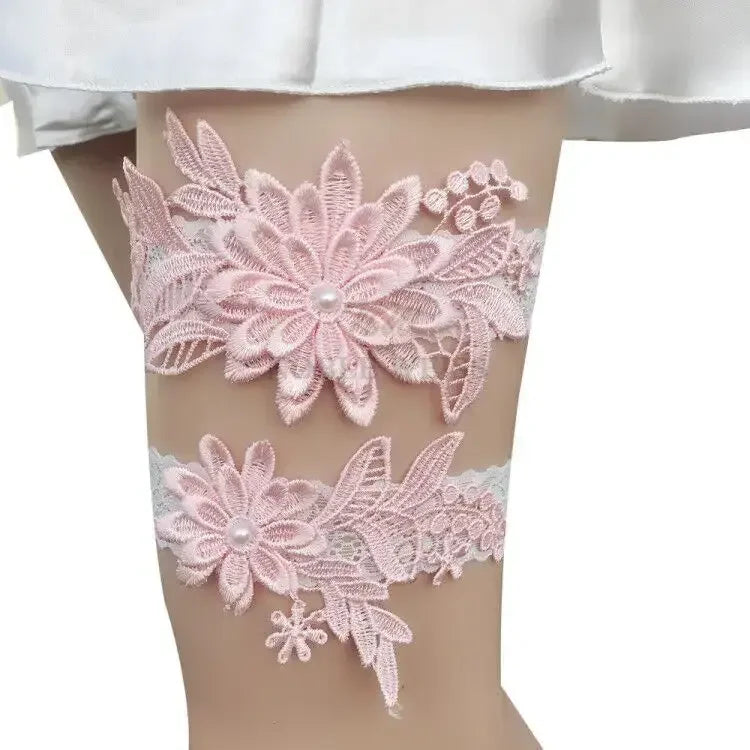2pcs Wedding Garter  Embroidery Floral Sexy Garters Women/Female/Bride Thigh Ring Bridal Lace Leg Ring Loop Customized