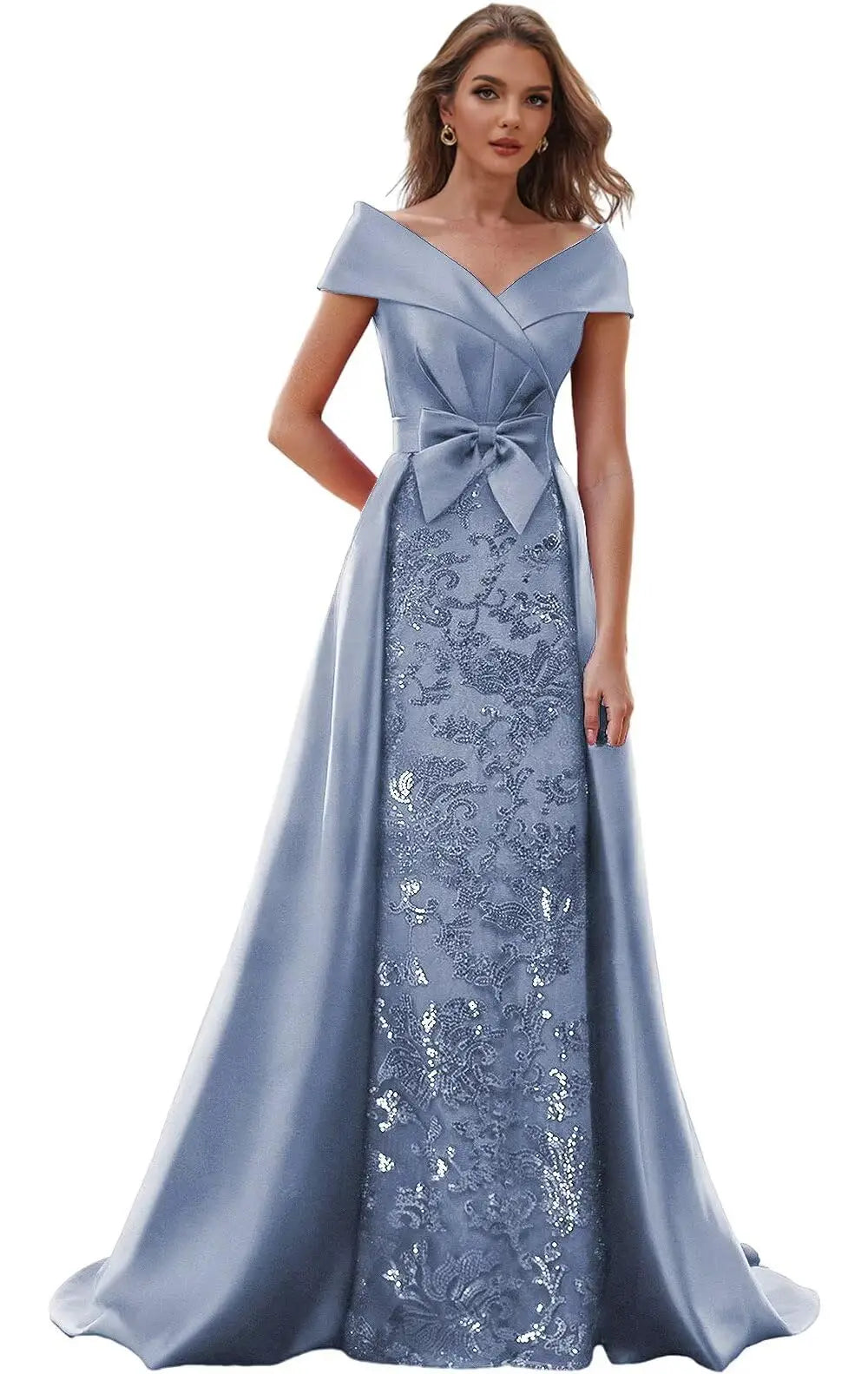 Customized Off The Shoulder Mother of The Bride Dresses for Women Wedding Guest Long Formal Dress with Bow Train 2025