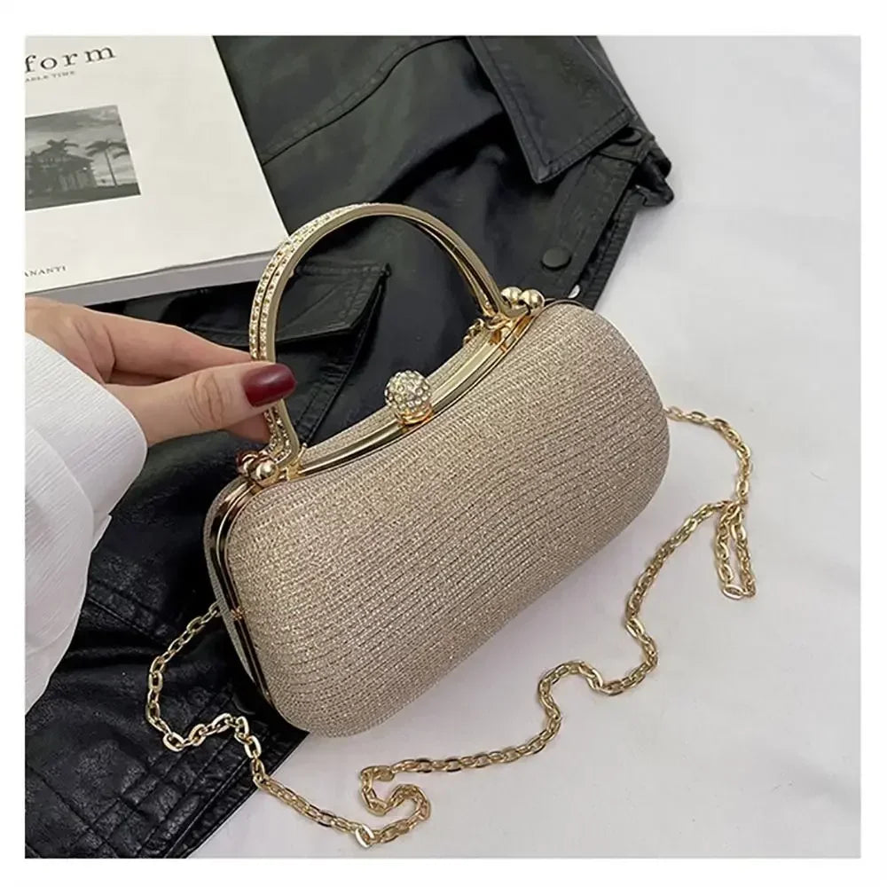 Wedding Bridal Beaded Women Evening Bag Dinner Bag Chain Shoulder Handbags Elegant Rhinestones Clutch Egg Shape Evening Bag