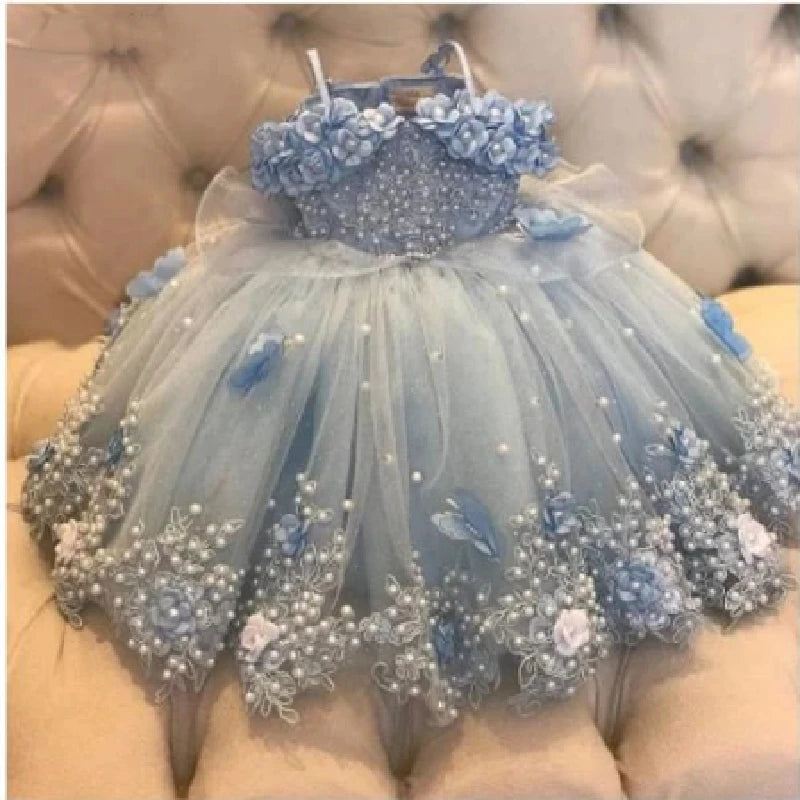 Off-Shoulder Pearl Lace Baby Dress