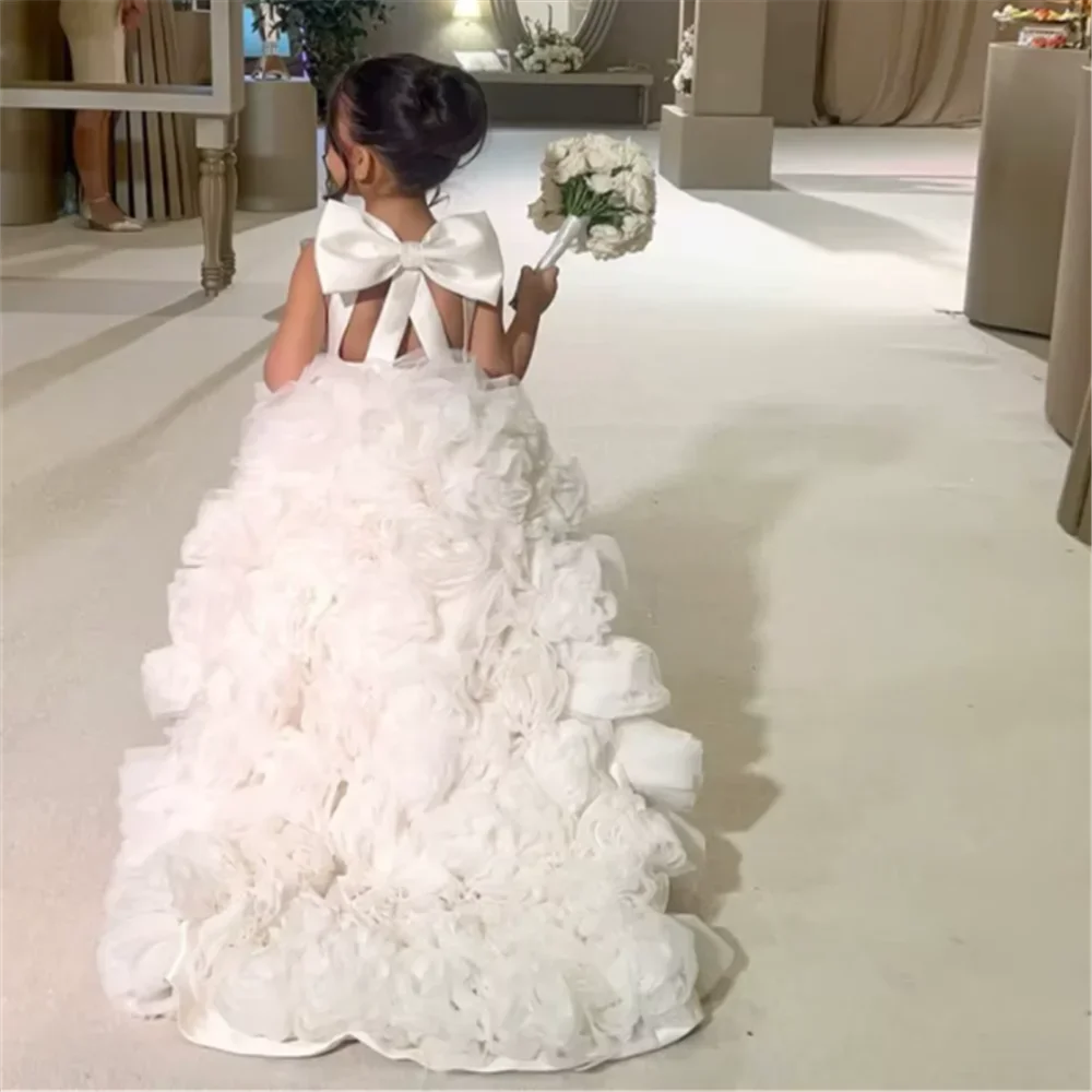 White Flower Girl Tulle Appliqué Dress