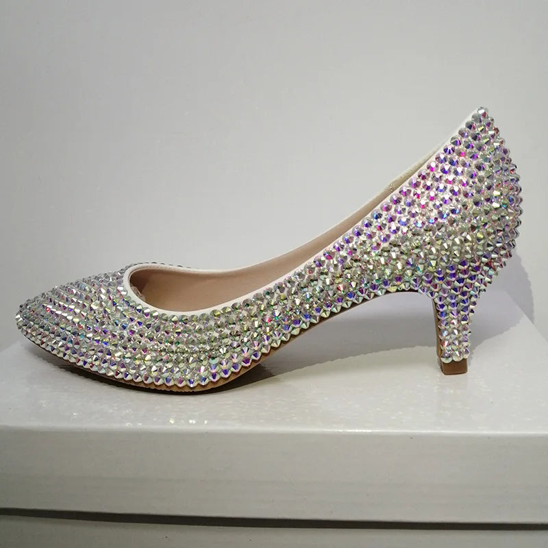 Luxury Full Rhinestone Wedding Pumps Glitter Crystal Stiletto Heels Pointed Toe 10 cm High Heels Ladies Evening Dress Shoes