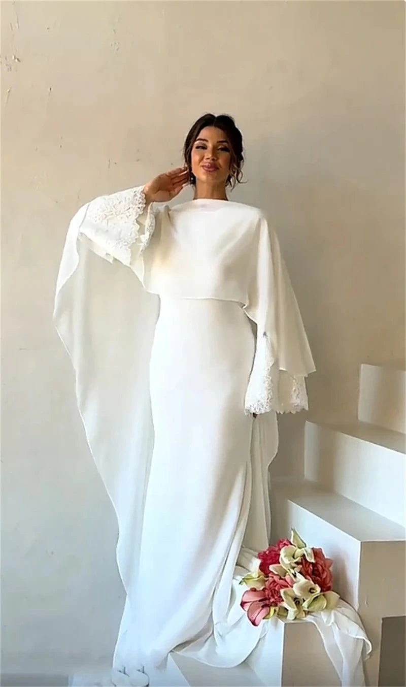 Arabic Wedding Dress O-Neck Customized Ivory  Appliques Muslim Long Sleeves Mermaid Bridal Gown Bride Party Dress
