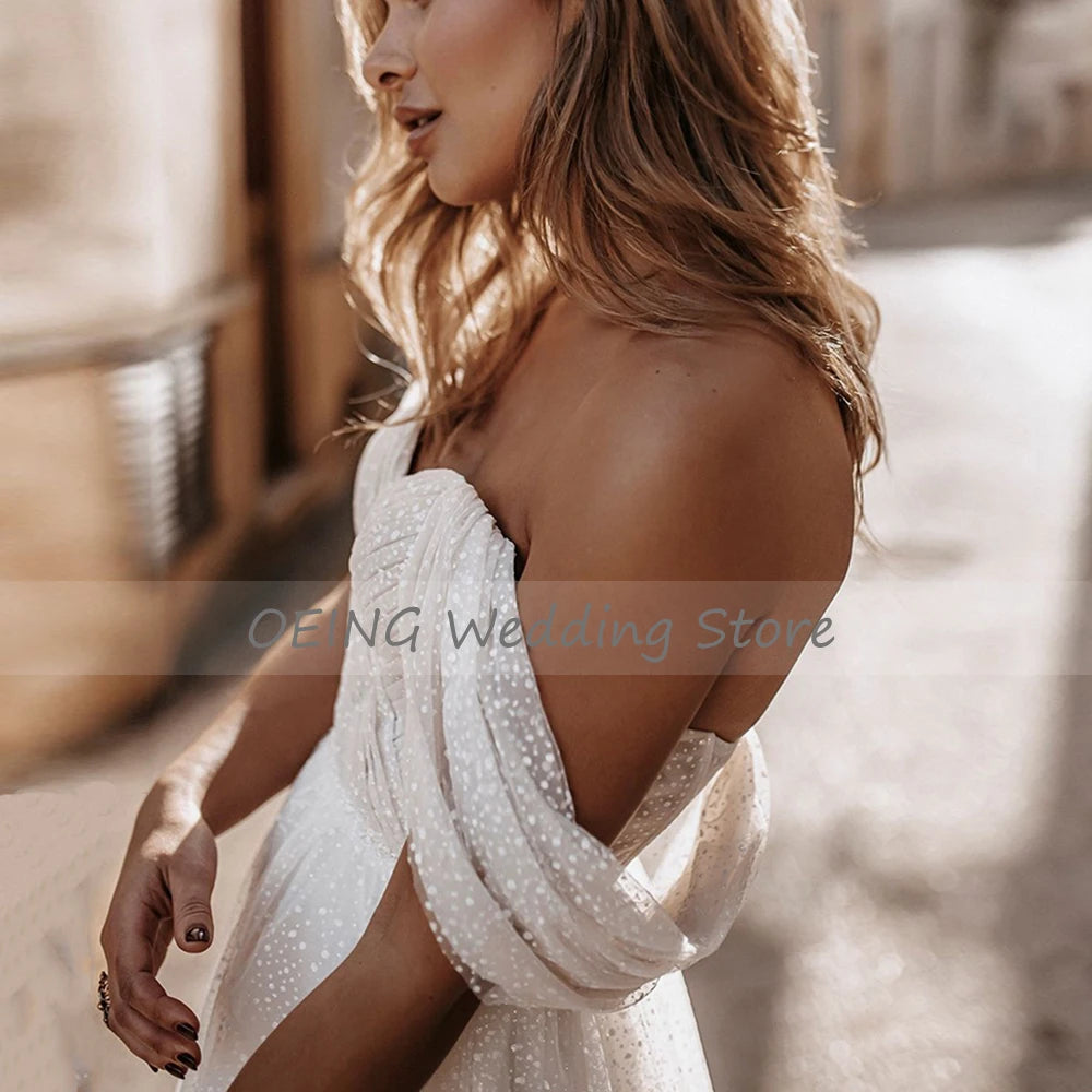 Short Boho Off-Shoulder Tea Length Wedding Dress