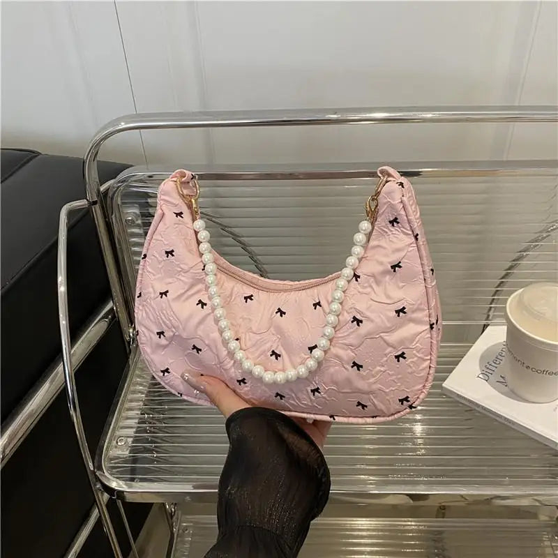 Trendy Wrinkled Bow Purse for Women Versatile Shoulder Bag Elegant Underarm Handbag for Daily Outings