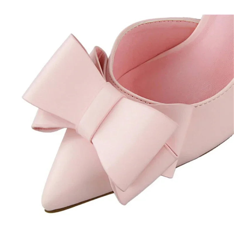 Spring Party Elegant Pink Butterfly-Knot High Heels Women Fashion Wedding Dress Pumps Side Hollowed Stiletto Shoes