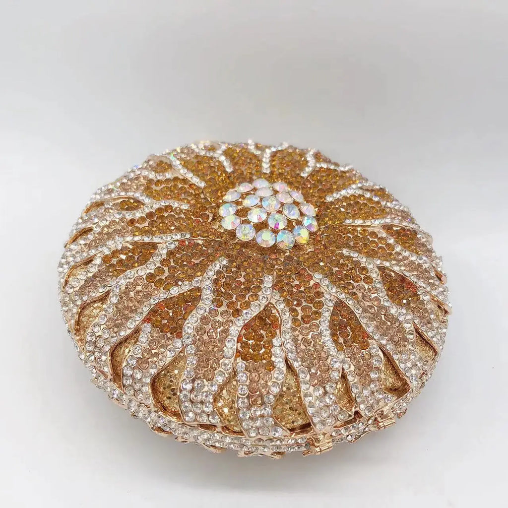 Wedding Bridal Party Purse White/Brown Diamond Minaudiere Luxury Rhinestone