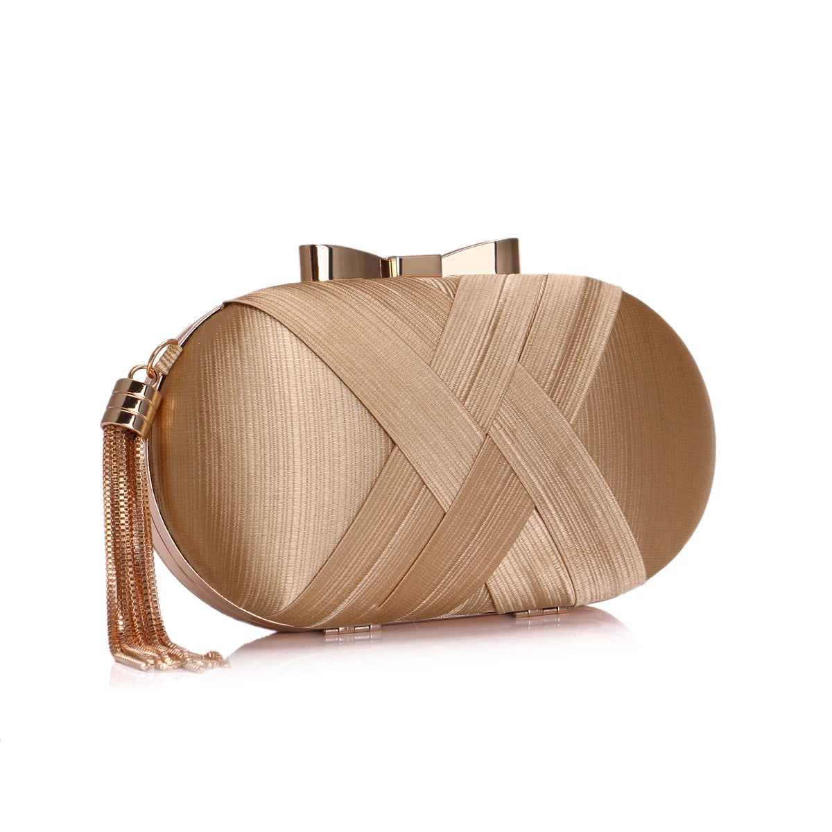 Criss Cross Fashion Evening Bags Woman Tassel Metal Day Clutch Mixed Lady Party Handbags Satin Wedding Bridal Purse