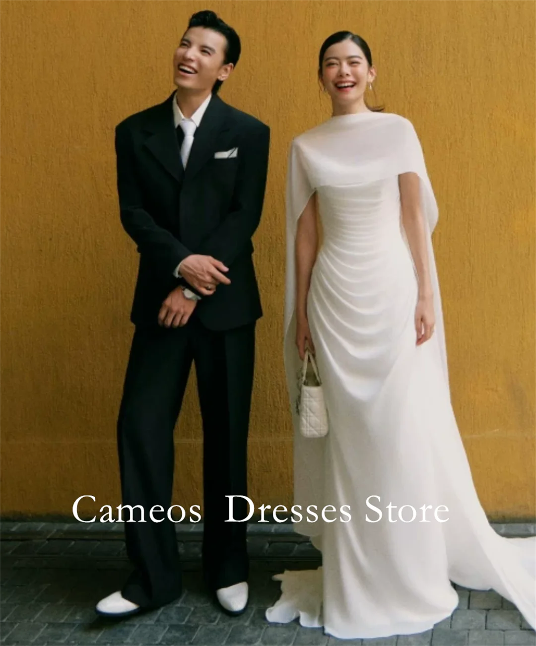High Neck Ruched Chiffon Sheath Wedding Dress