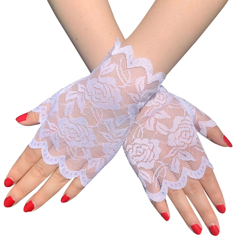 Wedding Women Short Lace Gloves Gothic Fancy Dress Party Fingerless Gloves Summer Outdoor Ladies Driving Sunscreen Gloves