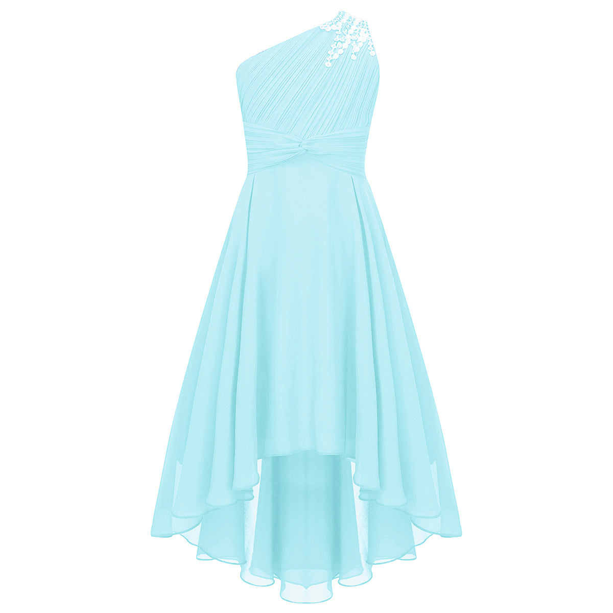 Kids Wedding Flower Girls Dress Shiny Beaded One Shoulder Chiffon Princess Dress Elegant Evening Pageant Birthday Party Gown