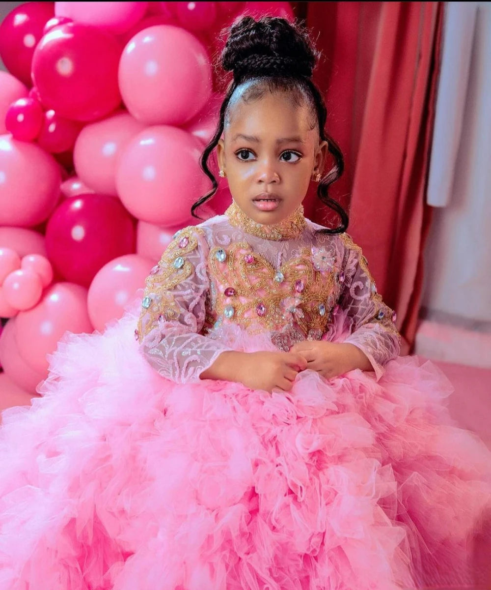 Layered Tulle Sequin Flower Girl Gown